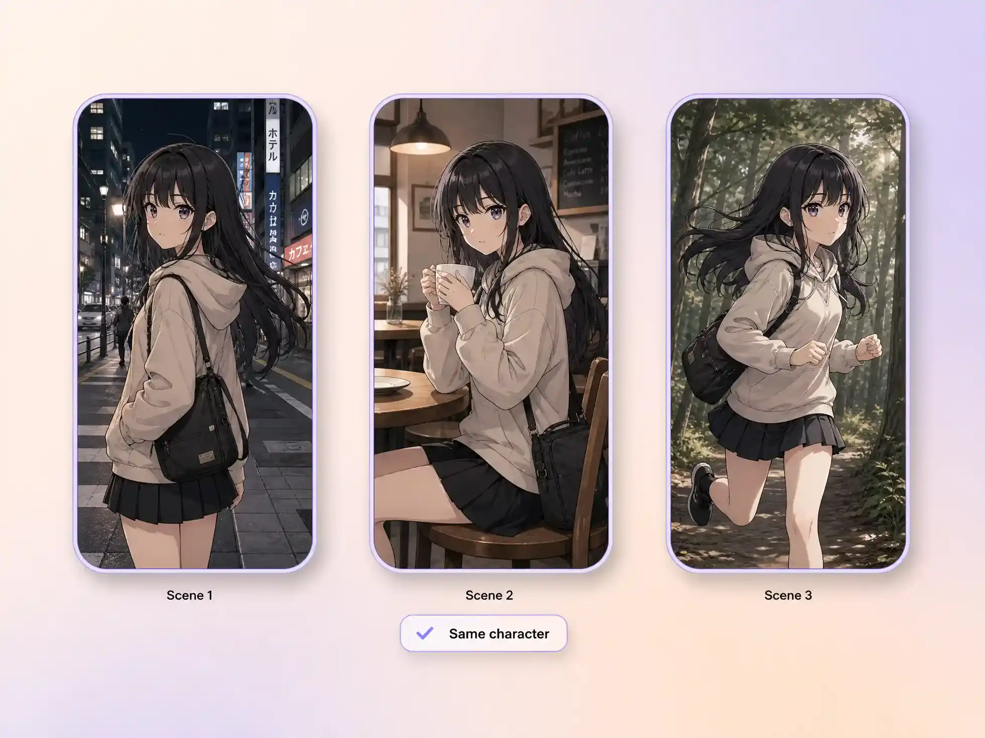 Hyperframe keeping a product consistent across shots of a manga video