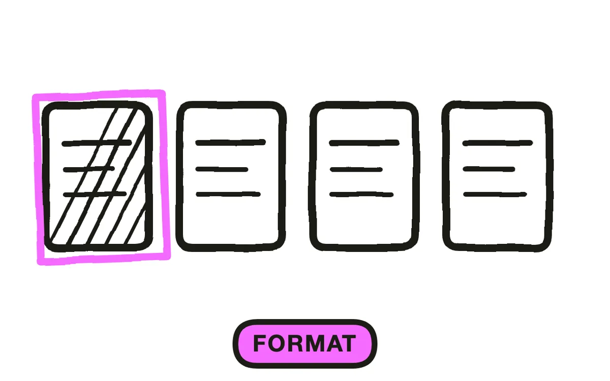 Four faceless video format cards — listicle, documentary, tutorial, explainer — with the listicle option circled