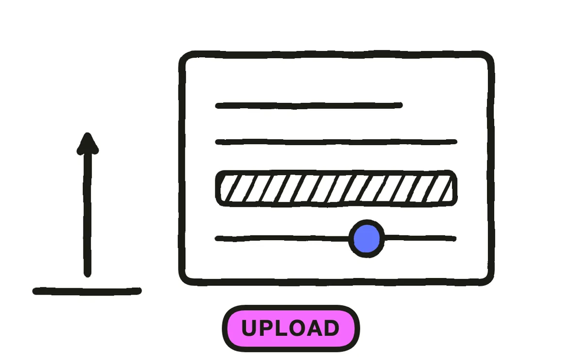An upload panel with resolution, title, and description fields filled in and an end screen queued