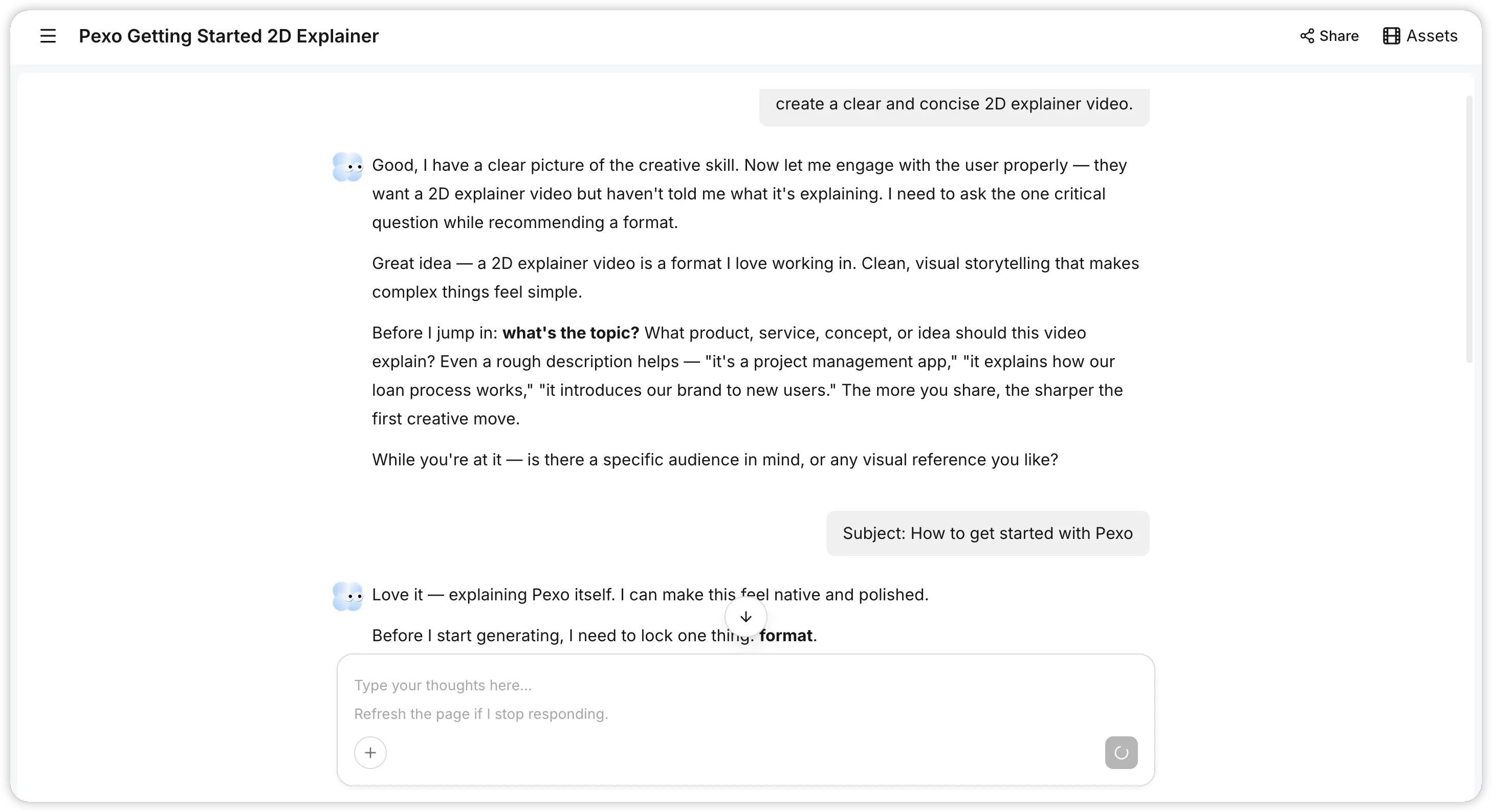 Pexo producing an explainer video from a conversational brief
