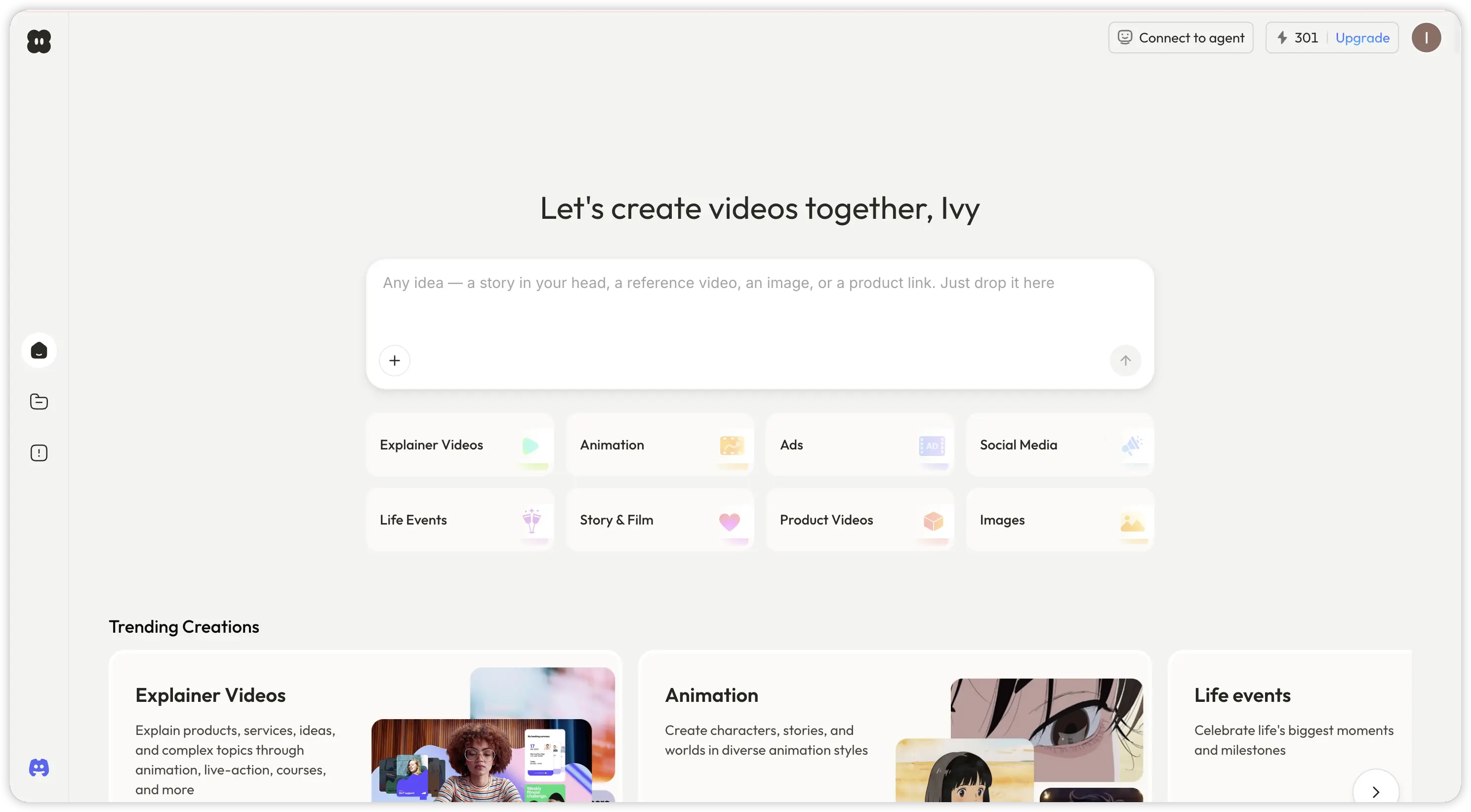 Pexo start screen where you begin the conversation that becomes your Reel