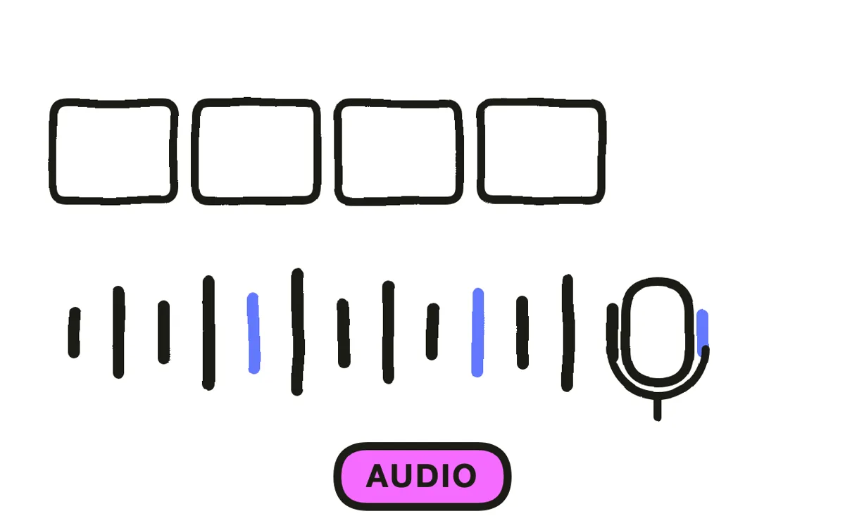 A hand-drawn audio level meter with a green zone marked between -12 and -6, and a red clipping zone at the top