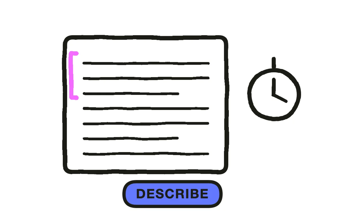 A hand-drawn script page with a plain-language description and a highlighted opening line