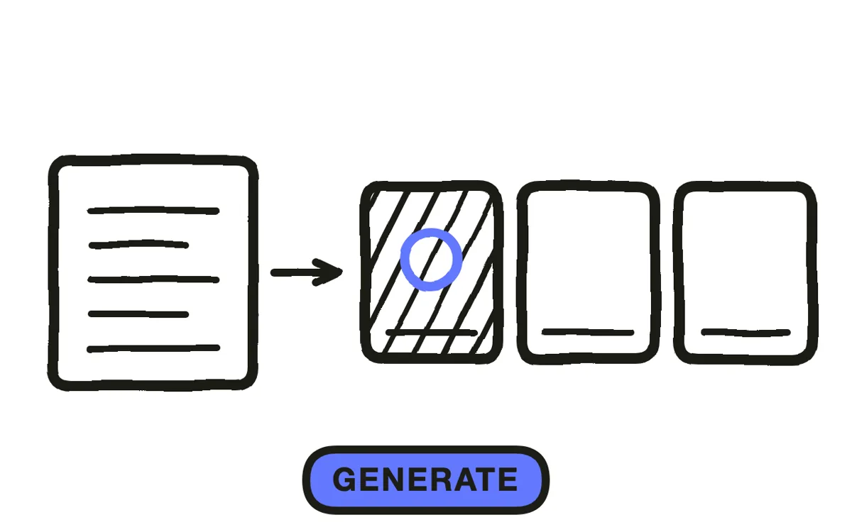 A hand-drawn film strip with four frames showing progressive motion from a still photo