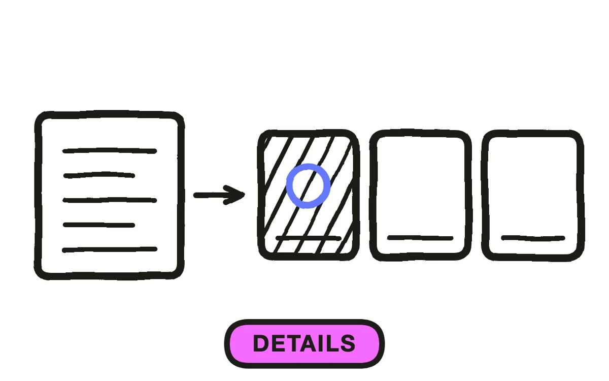 A hand-drawn storyboard grid with six numbered panels carrying date and venue cards