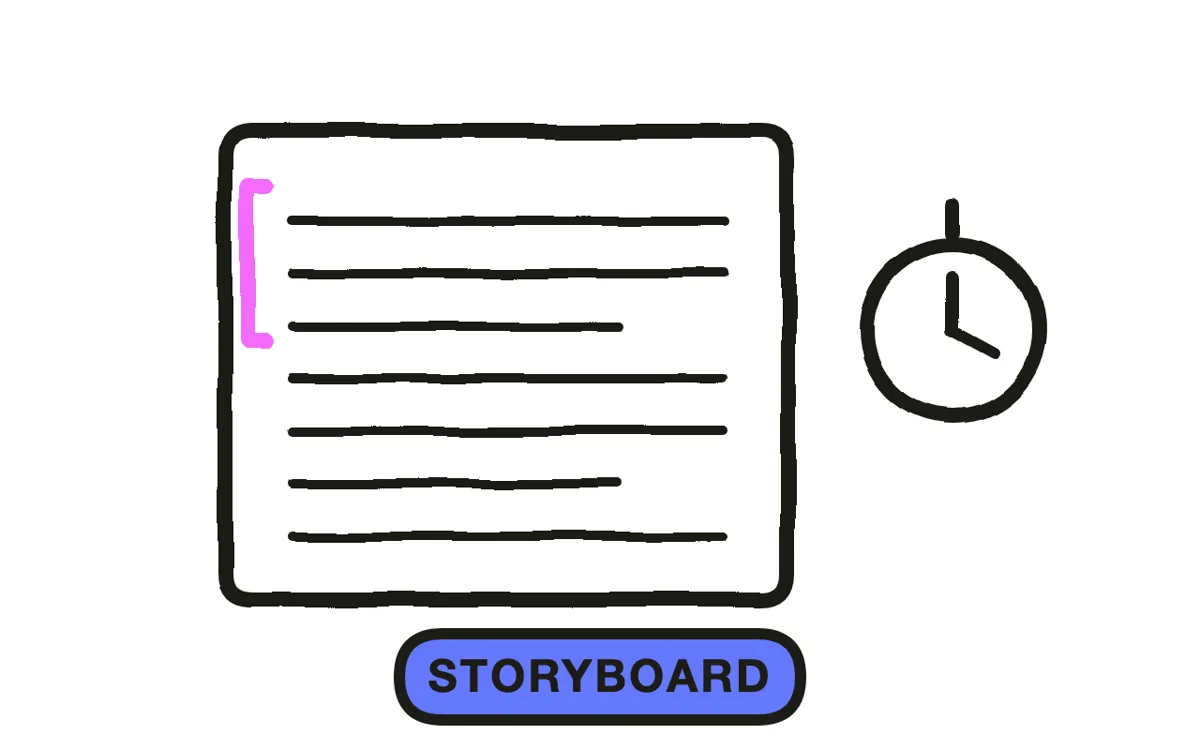 A hand-drawn storyboard grid with six numbered panels in flat side-on staging