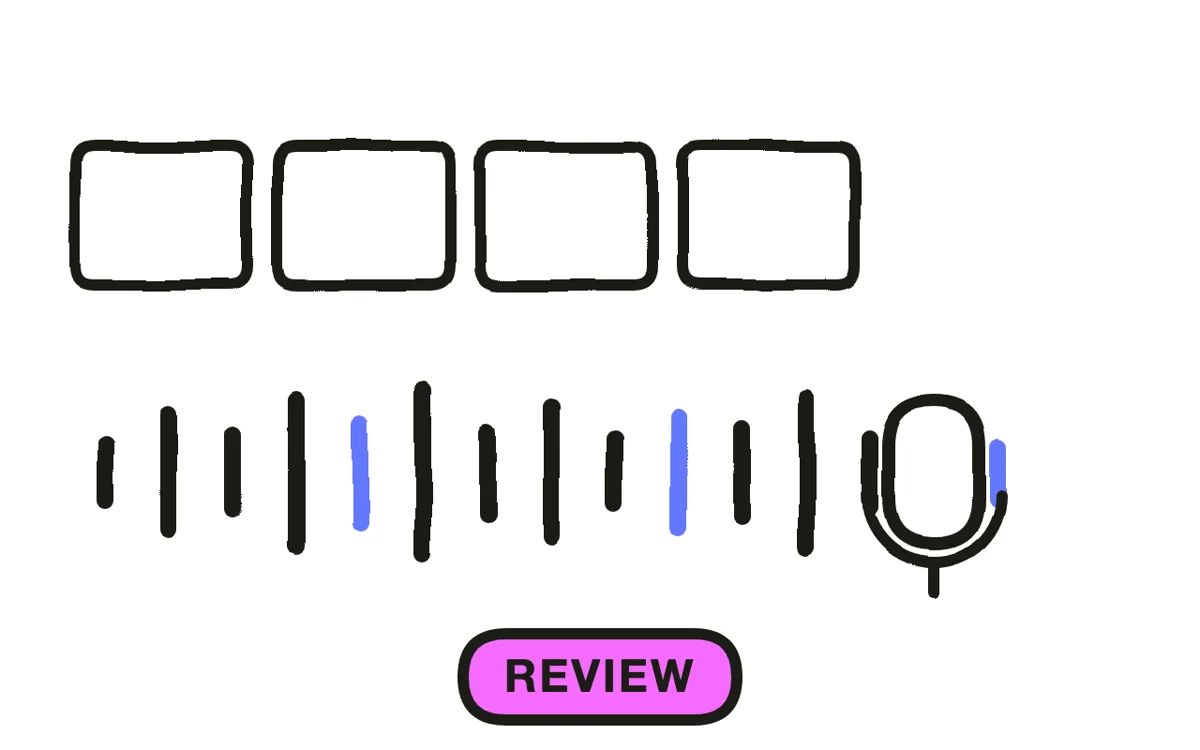 A hand-drawn checklist beside a video frame with a review stamp