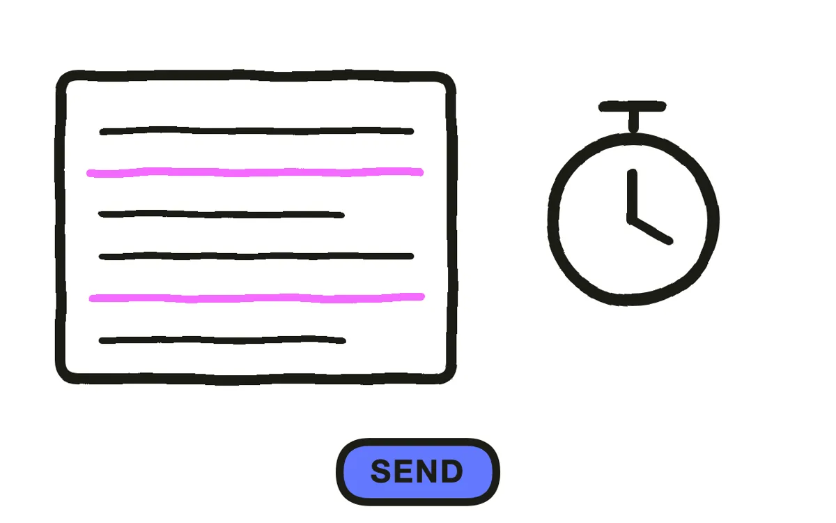A hand-drawn calendar with two send markers before a deadline