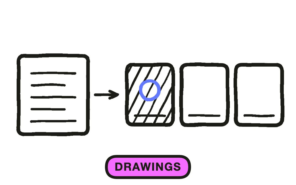 A hand-drawn set of six sketches at matching line weight