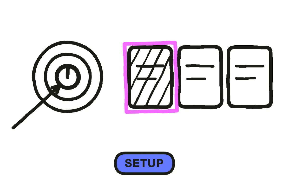 A hand-drawn browser window with a sized viewport and a large cursor