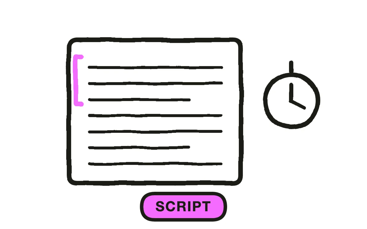 A hand-drawn storyboard grid with six numbered screen captures