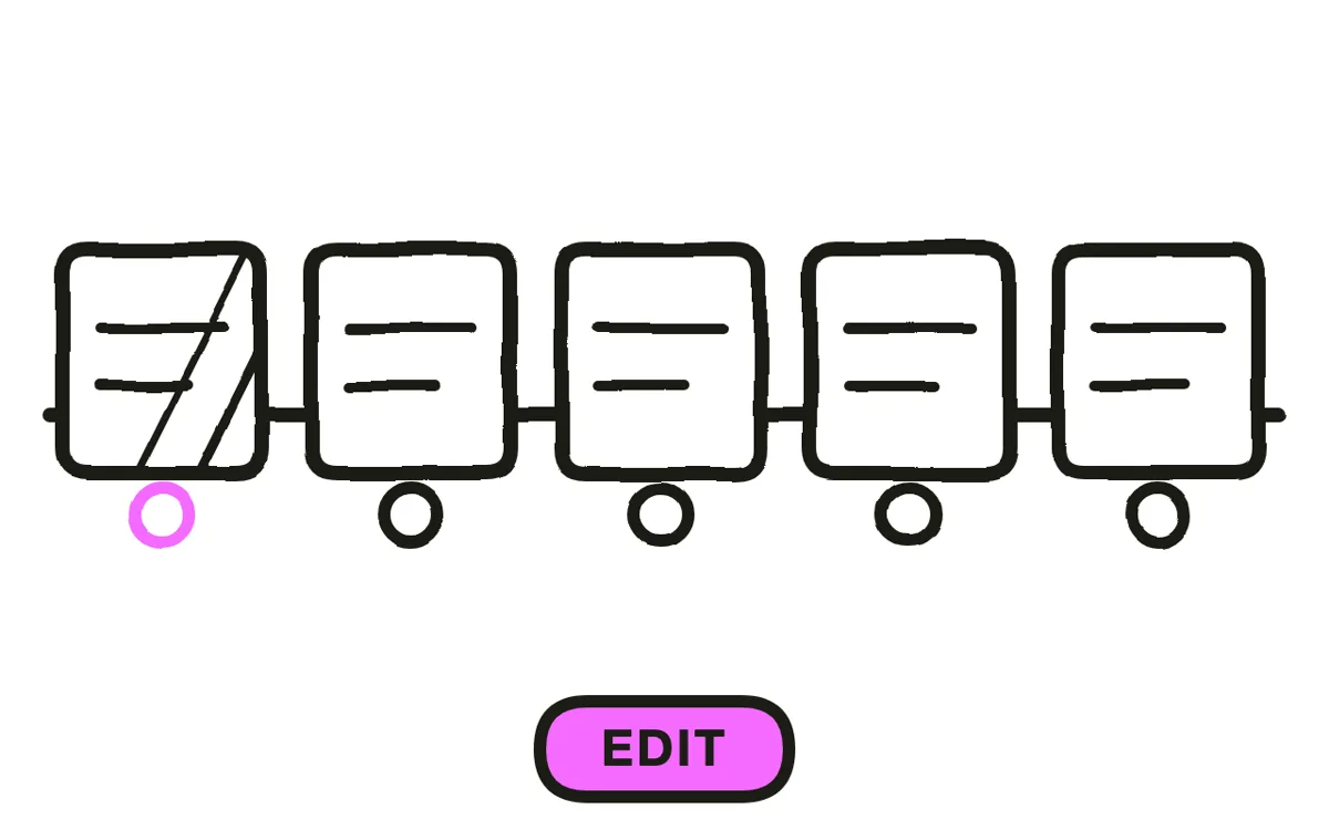 A hand-drawn timeline with loading gaps crossed out and zoom markers