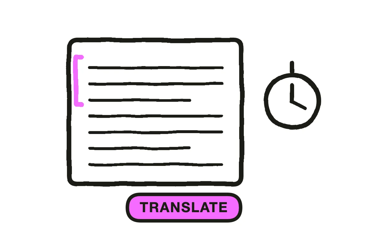 A hand-drawn script page with terms annotated in a second language