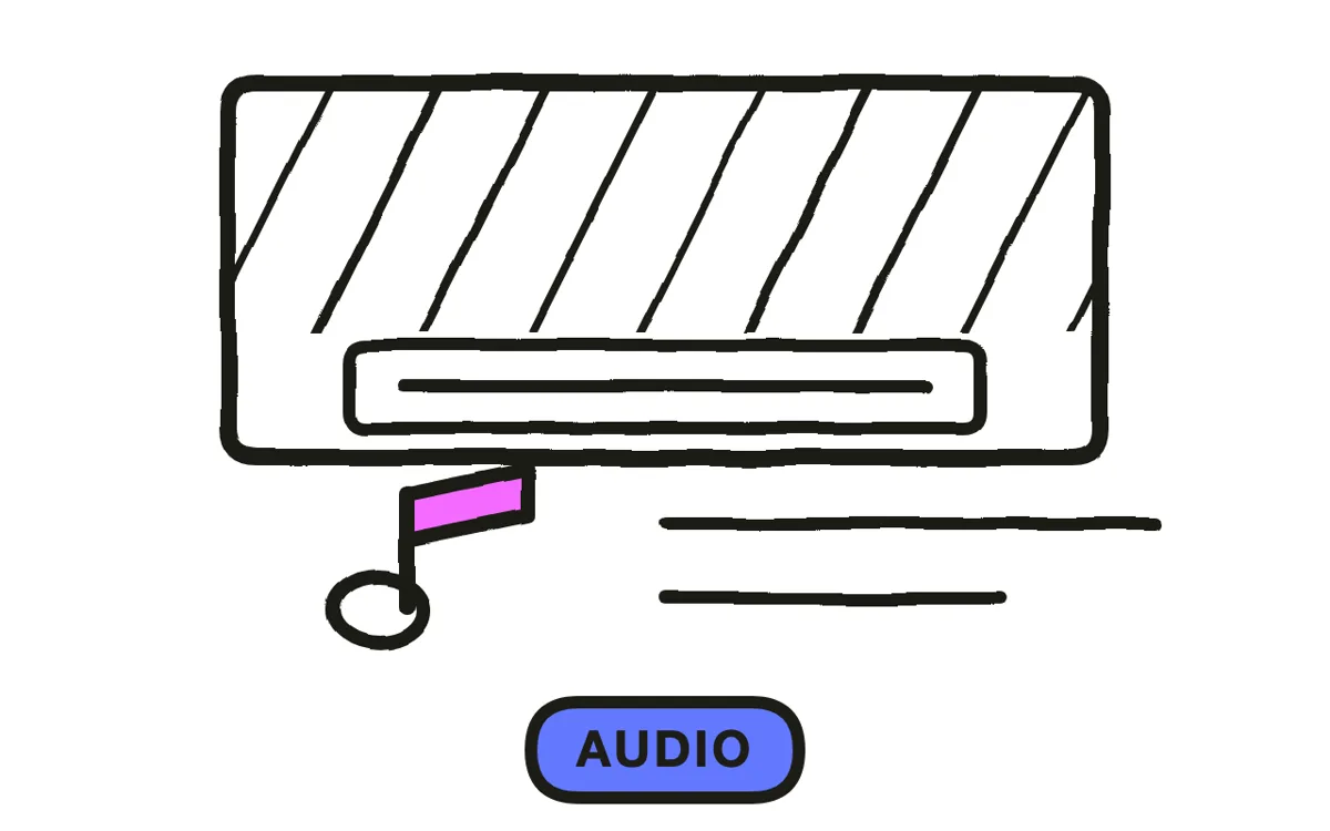 A hand-drawn audio track with several language versions stacked