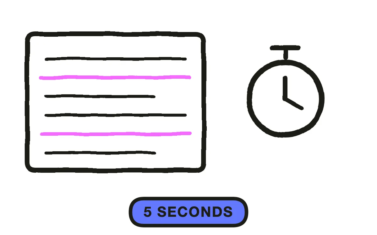 A hand-drawn timeline with a skip marker at five seconds and the brand placed before it