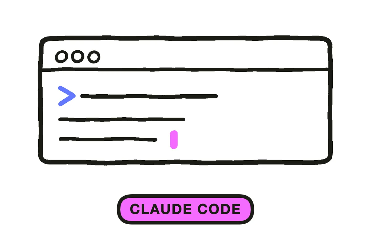 A hand-drawn terminal window running the Claude Code install command
