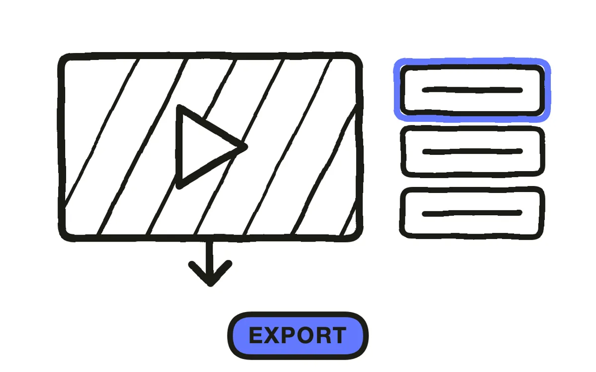 A hand-drawn video preview with 16:9, 9:16, and 1:1 export chips