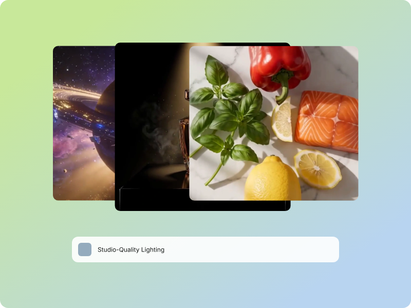 Three lighting moods — golden hour, blue noir, soft overcast — by Pexo AI